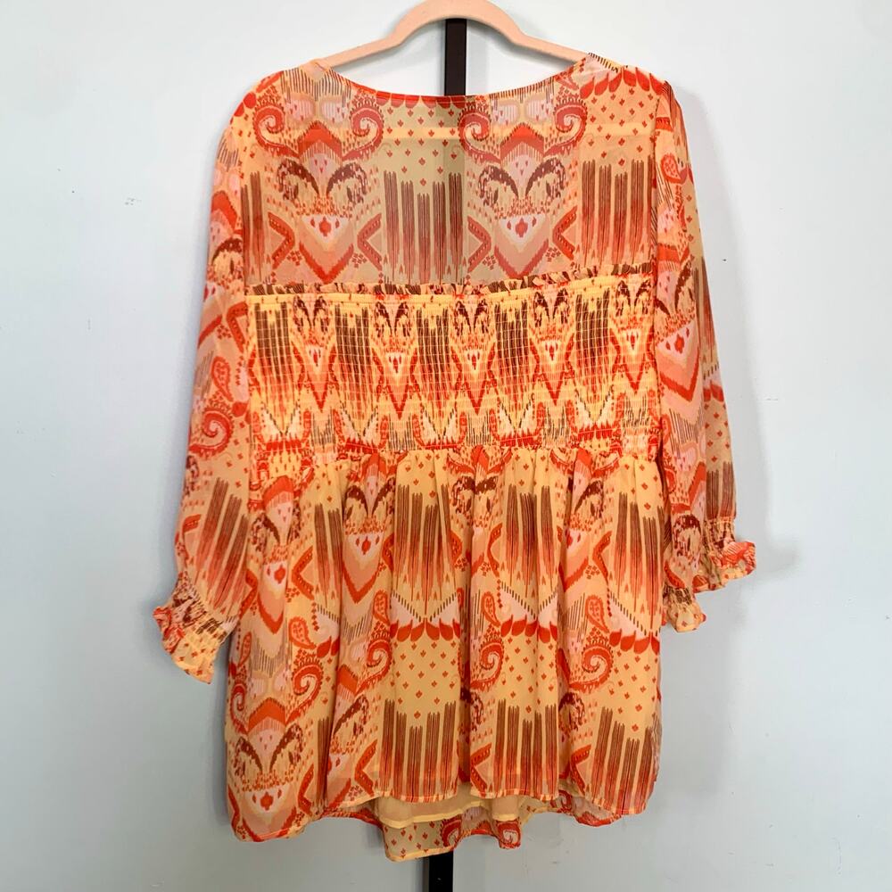 Torrid Yellow and Orange Smocked Babydoll Top Size 3 (3X) - Picture 6 of 8
